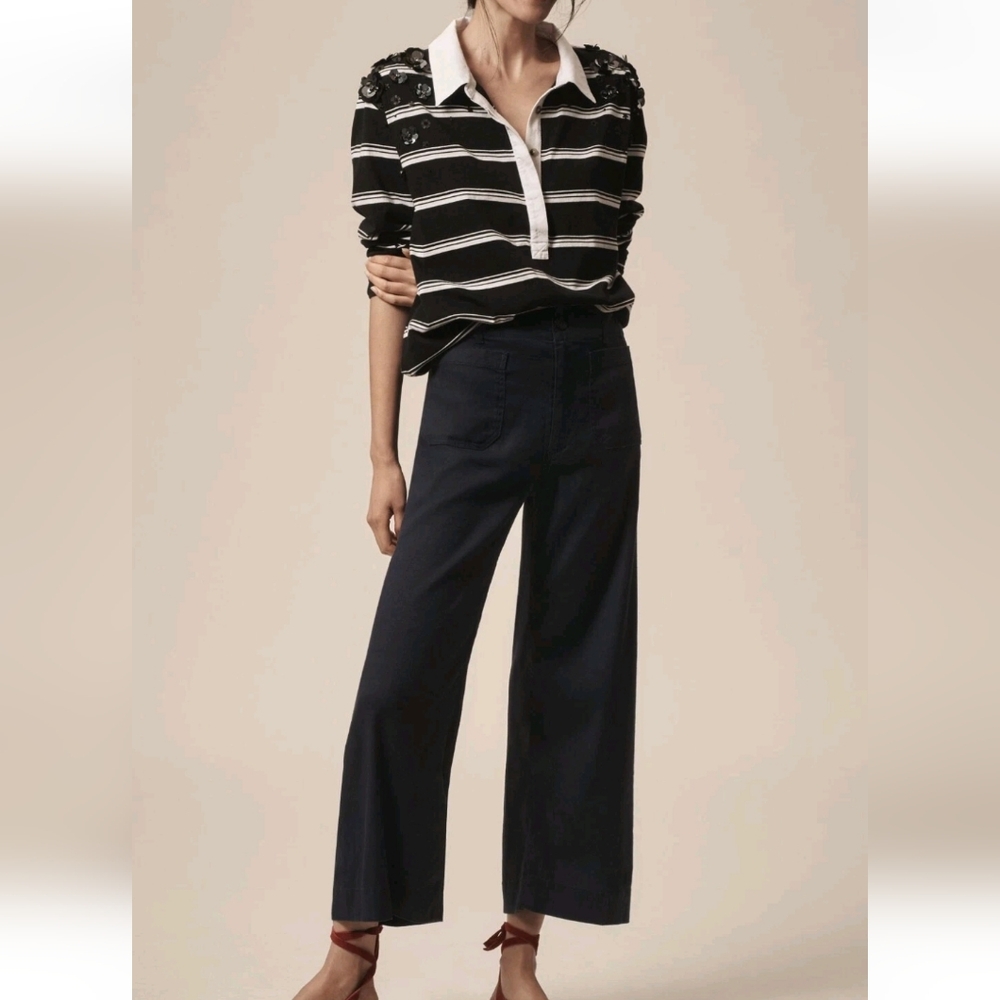 Maeve Midnight Blue Linen/Viscose Blend Trousers, Wide Leg, High Rise, Size 29
